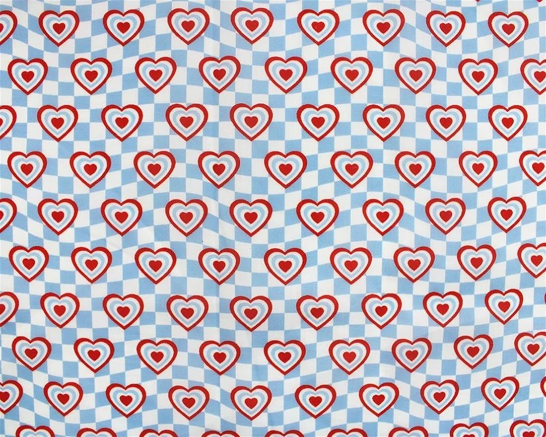 Blue MP Digital Polycotton Check Hearts A Lively Fabric