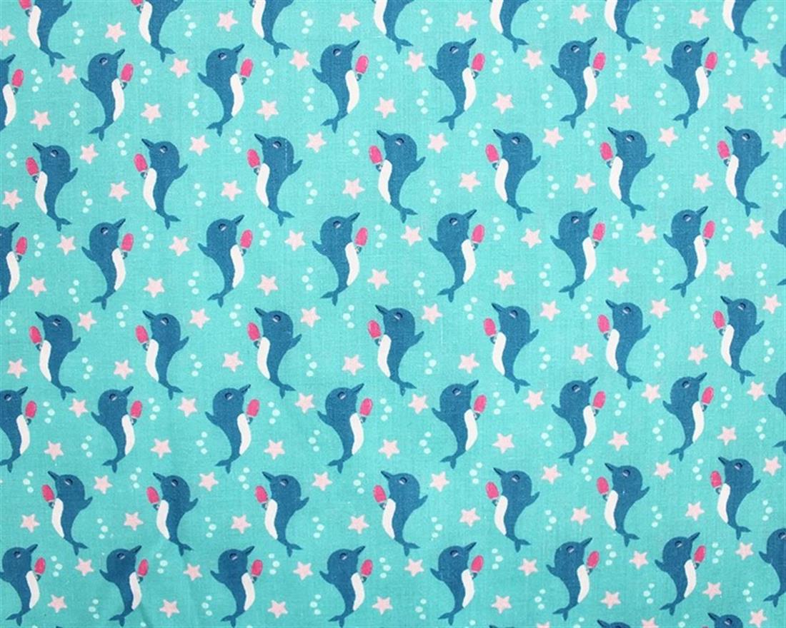 Blue MP Digital Polycotton Dolphins A Vibrant Fabric