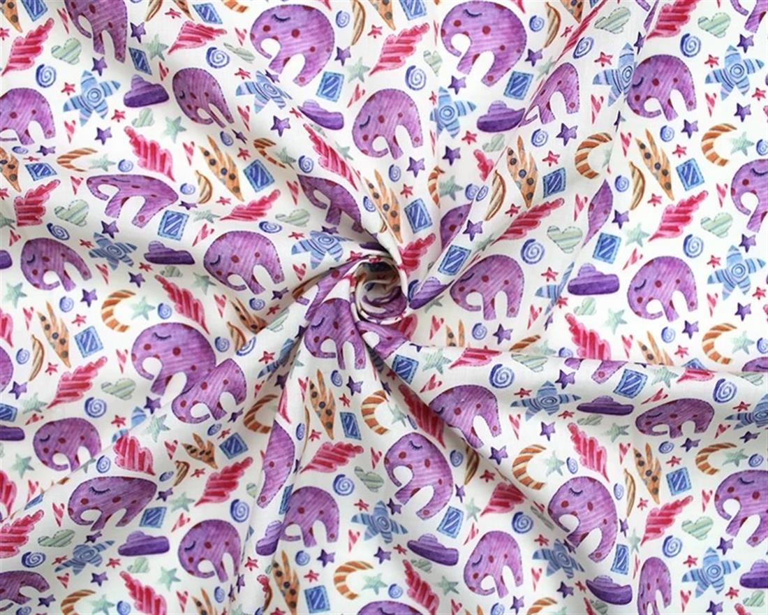 Cream MP Digital Polycotton Elephants A Charming Fabric