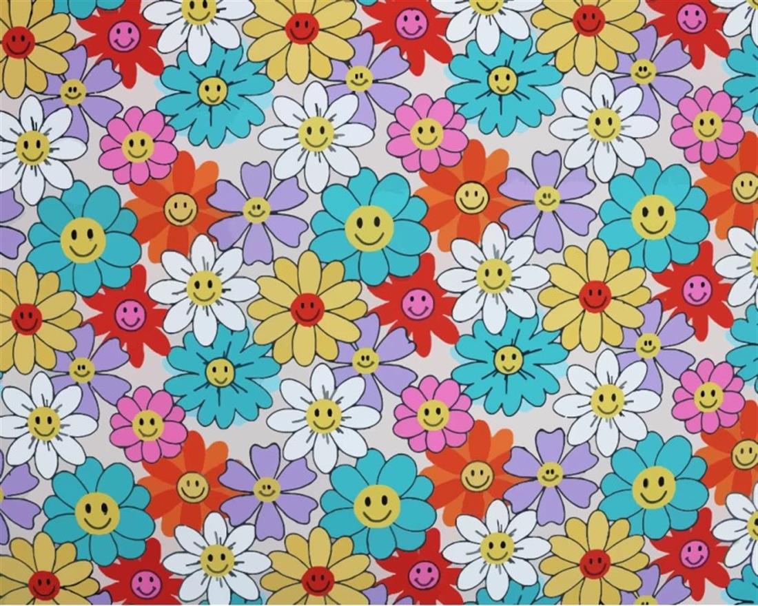 Beige MP Digital Polycotton Happy Flowers A Cheerful Fabric