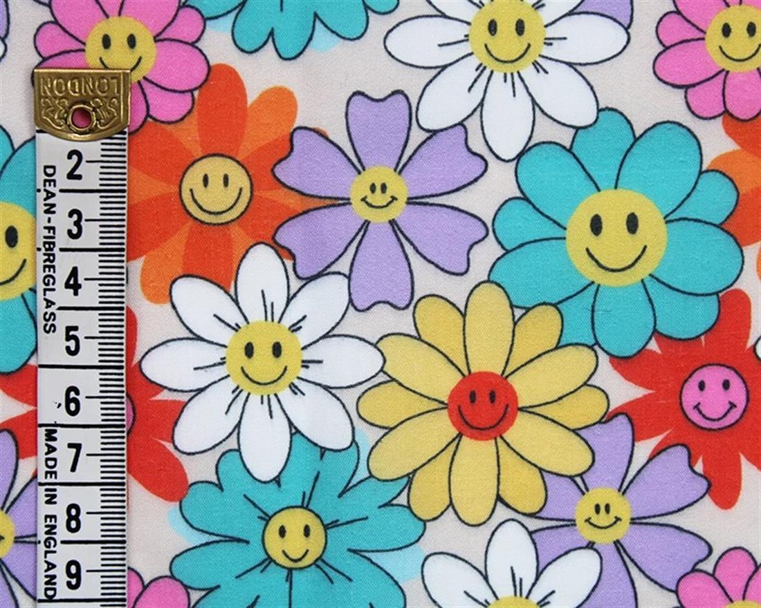 Beige MP Digital Polycotton Happy Flowers A Cheerful Fabric