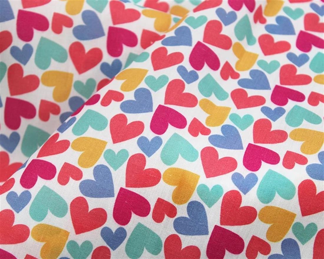 White Hearts Printed PolyCotton Fabric