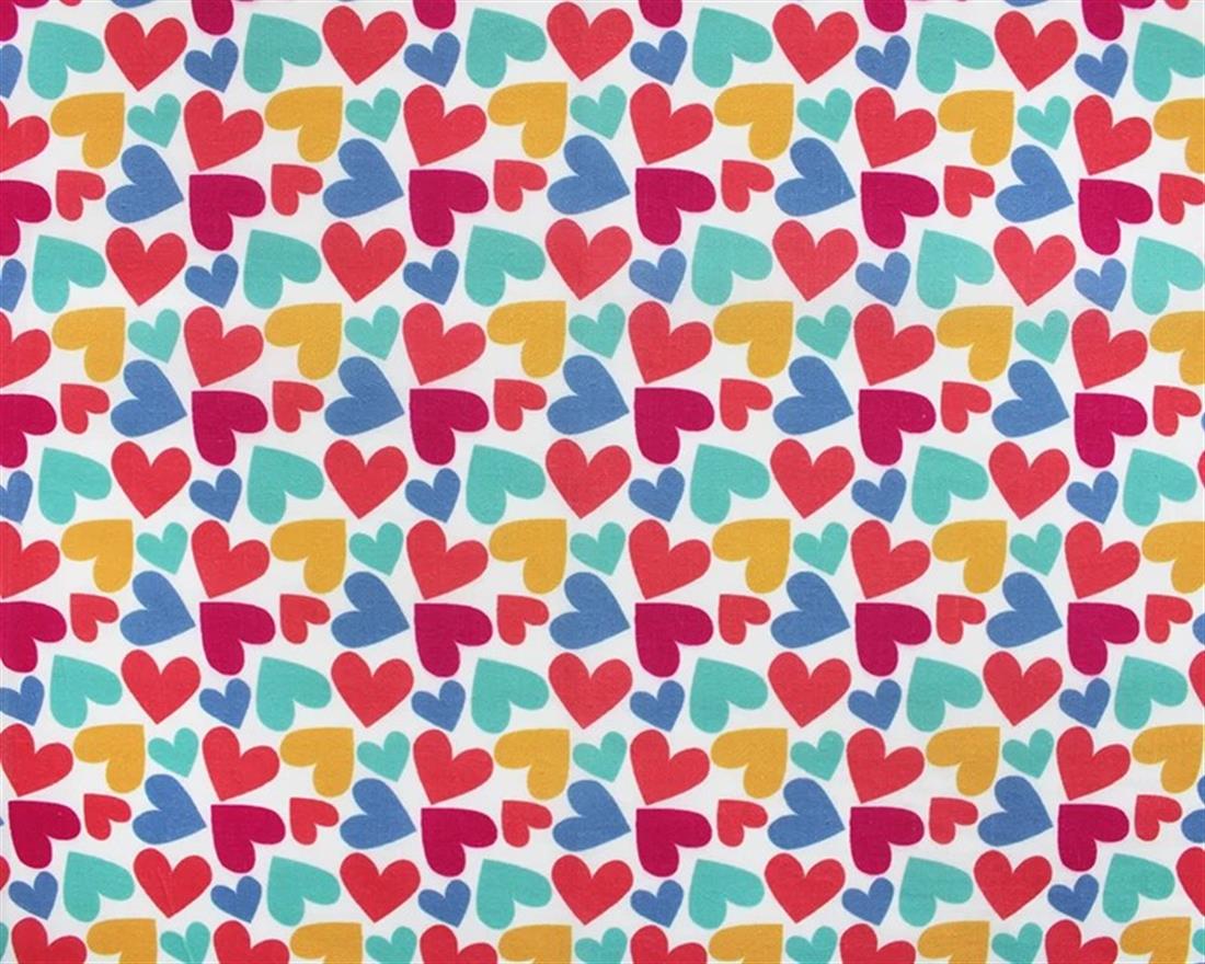 White Hearts Printed PolyCotton Fabric