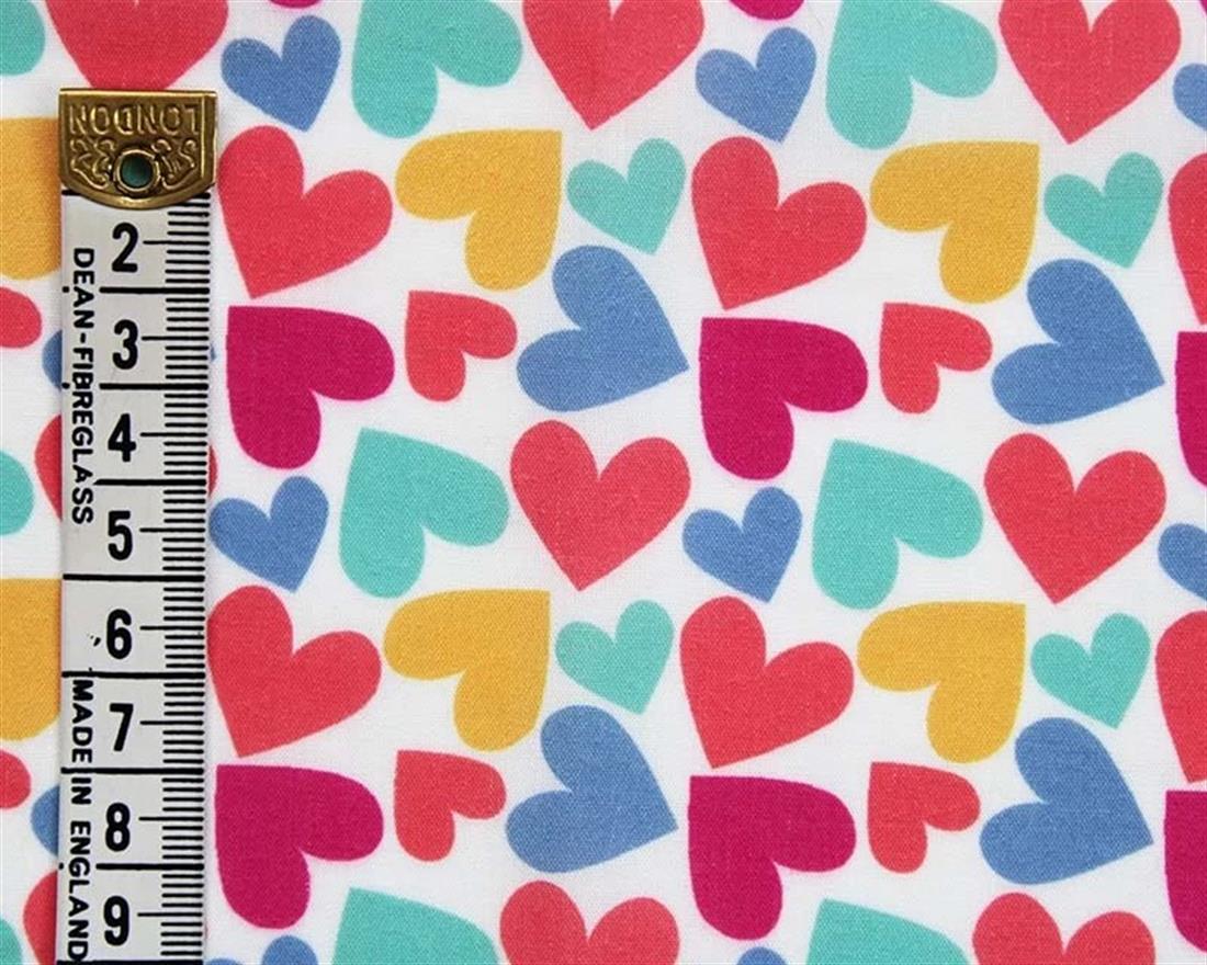 White Hearts Printed PolyCotton Fabric