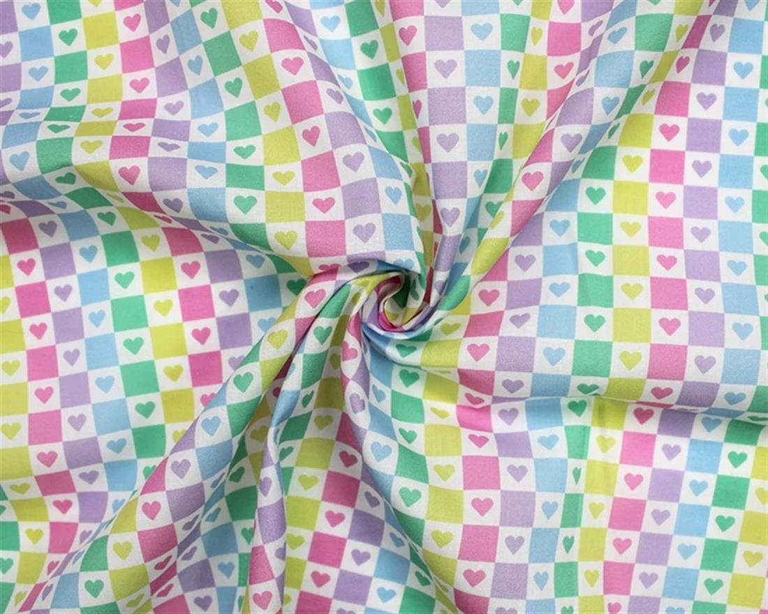 White MP Digital Polycotton Love Checks A Playful Fabric