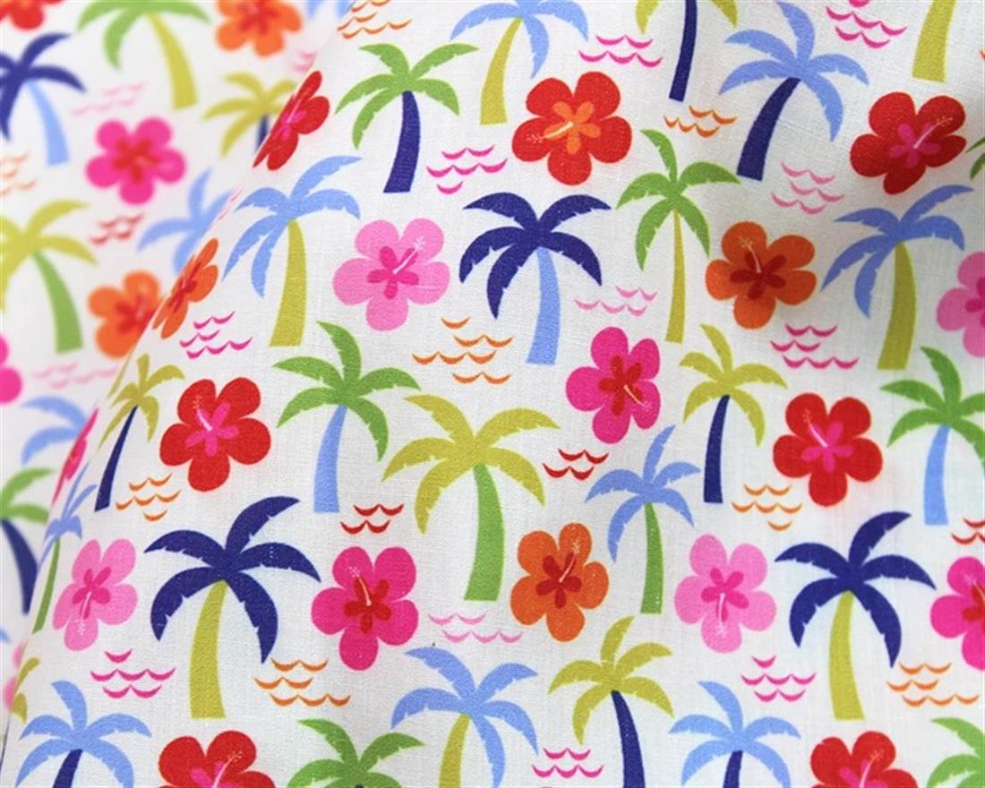 Cream MP Digital Polycotton Palms A Lightweight Fabric