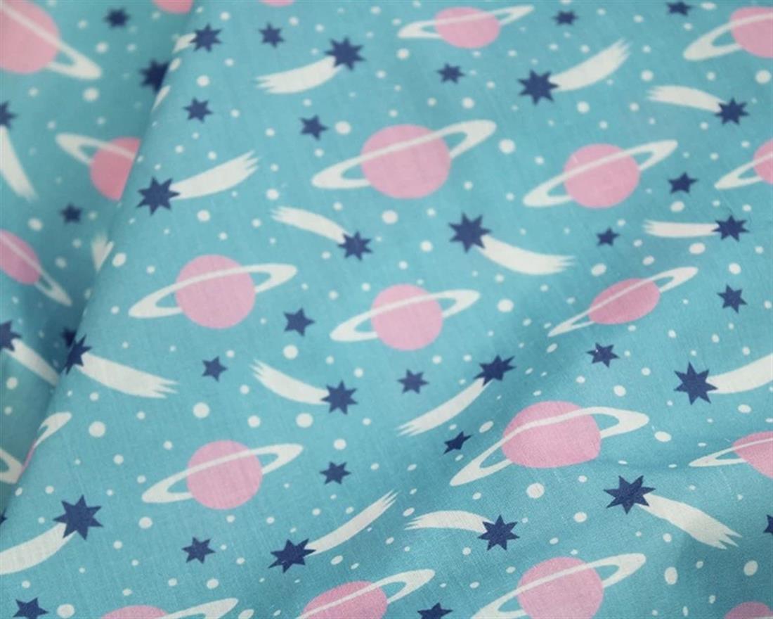 Blue MP Digital Polycotton Planets A Cosmic Fabric