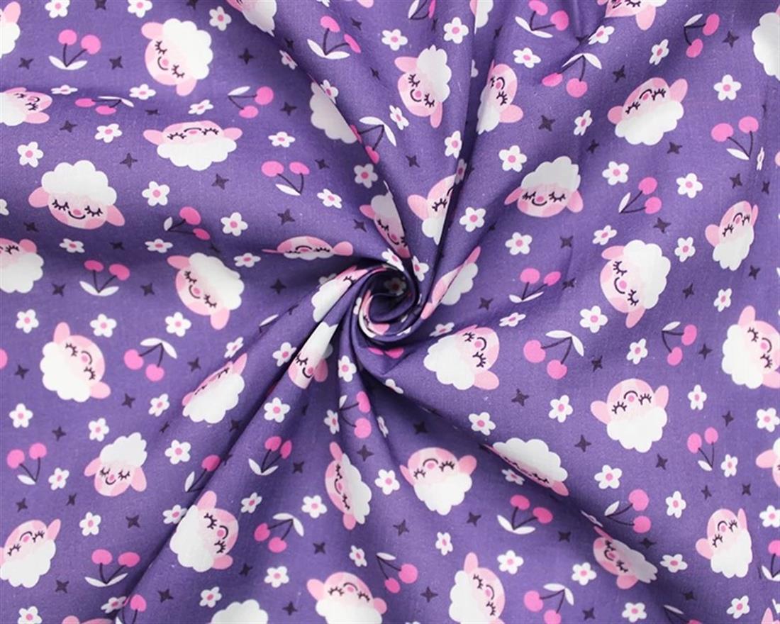 Purple MP Digital Polycotton Sheep A Soft Fabric