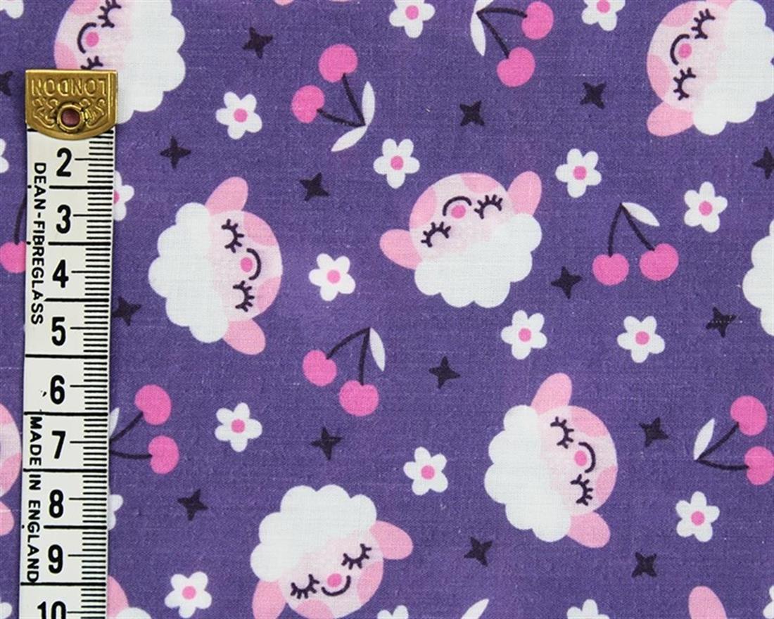 Purple MP Digital Polycotton Sheep A Soft Fabric