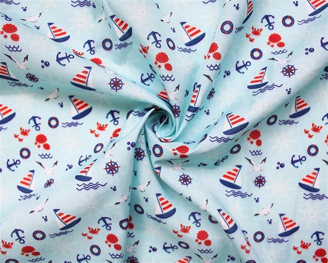 Blue MP Digital Polycotton Sailboat A Nautical Fabric