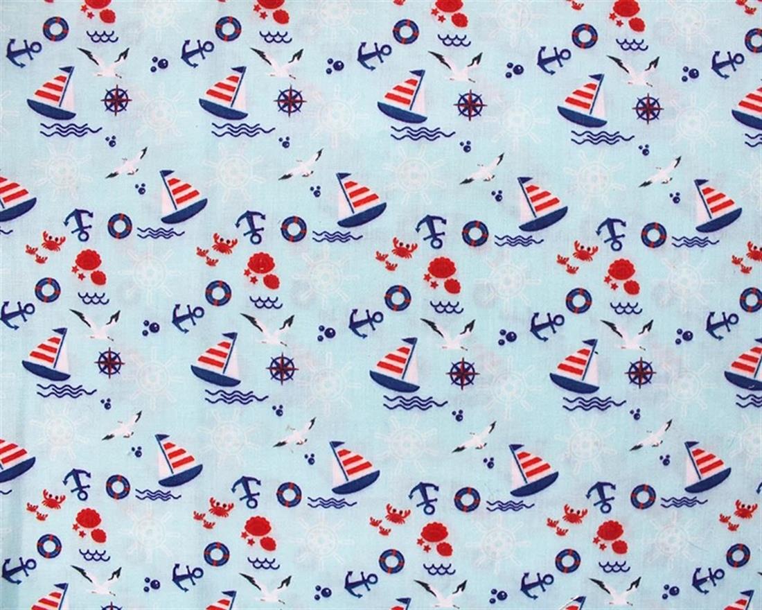 Blue MP Digital Polycotton Sailboat A Nautical Fabric