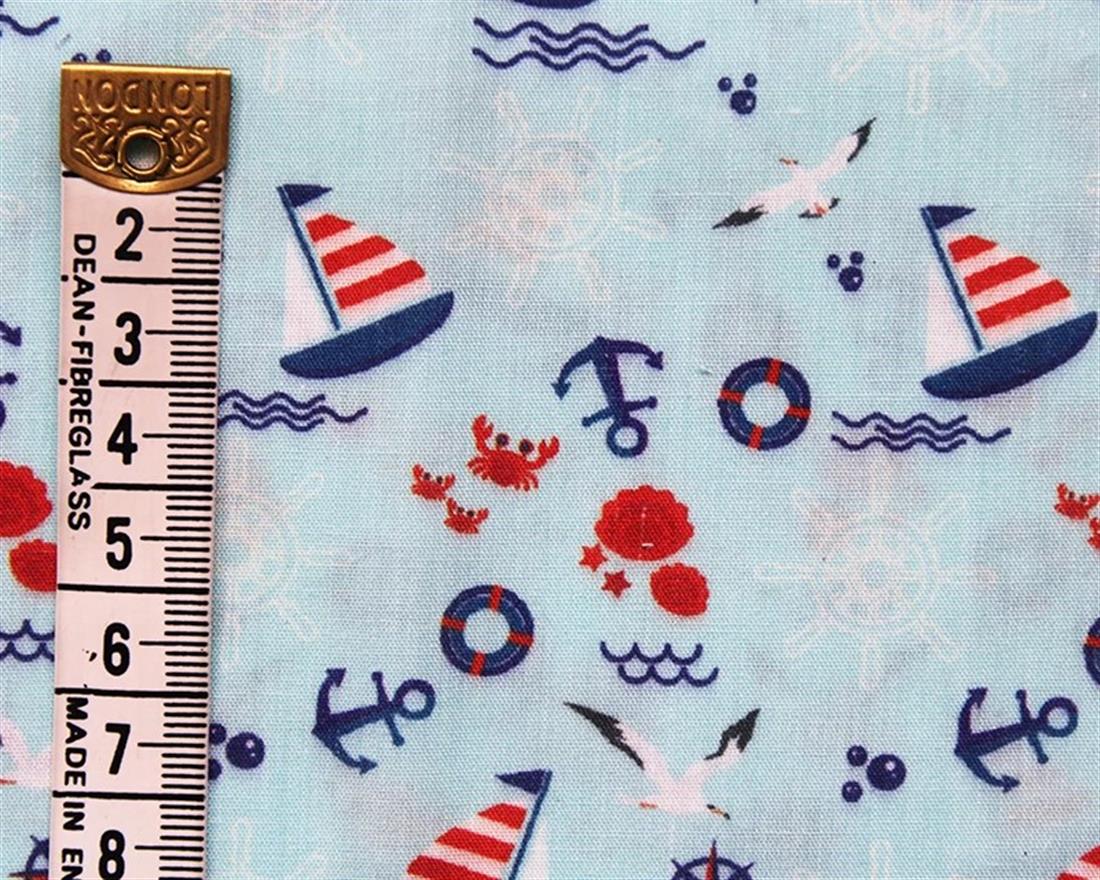 Blue MP Digital Polycotton Sailboat A Nautical Fabric