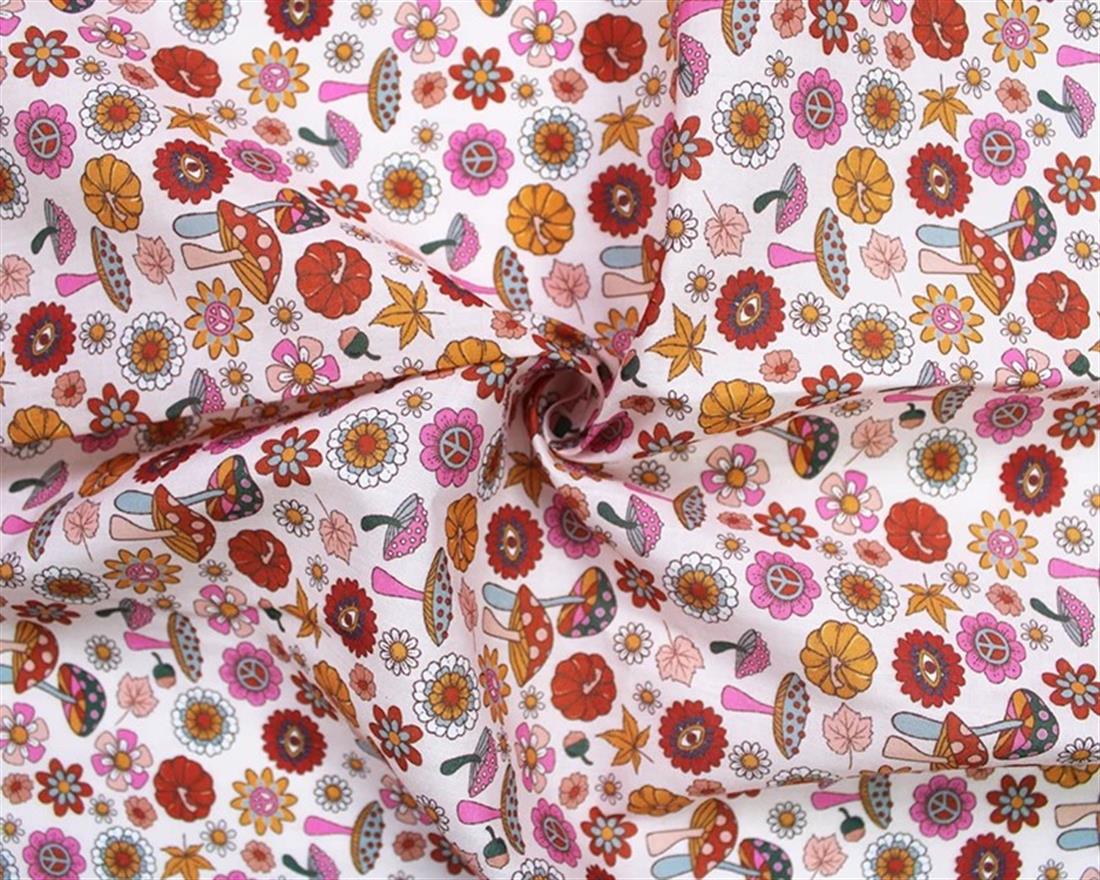 Pink MP Digital Polycotton Shrooms A Whimsical Fabric