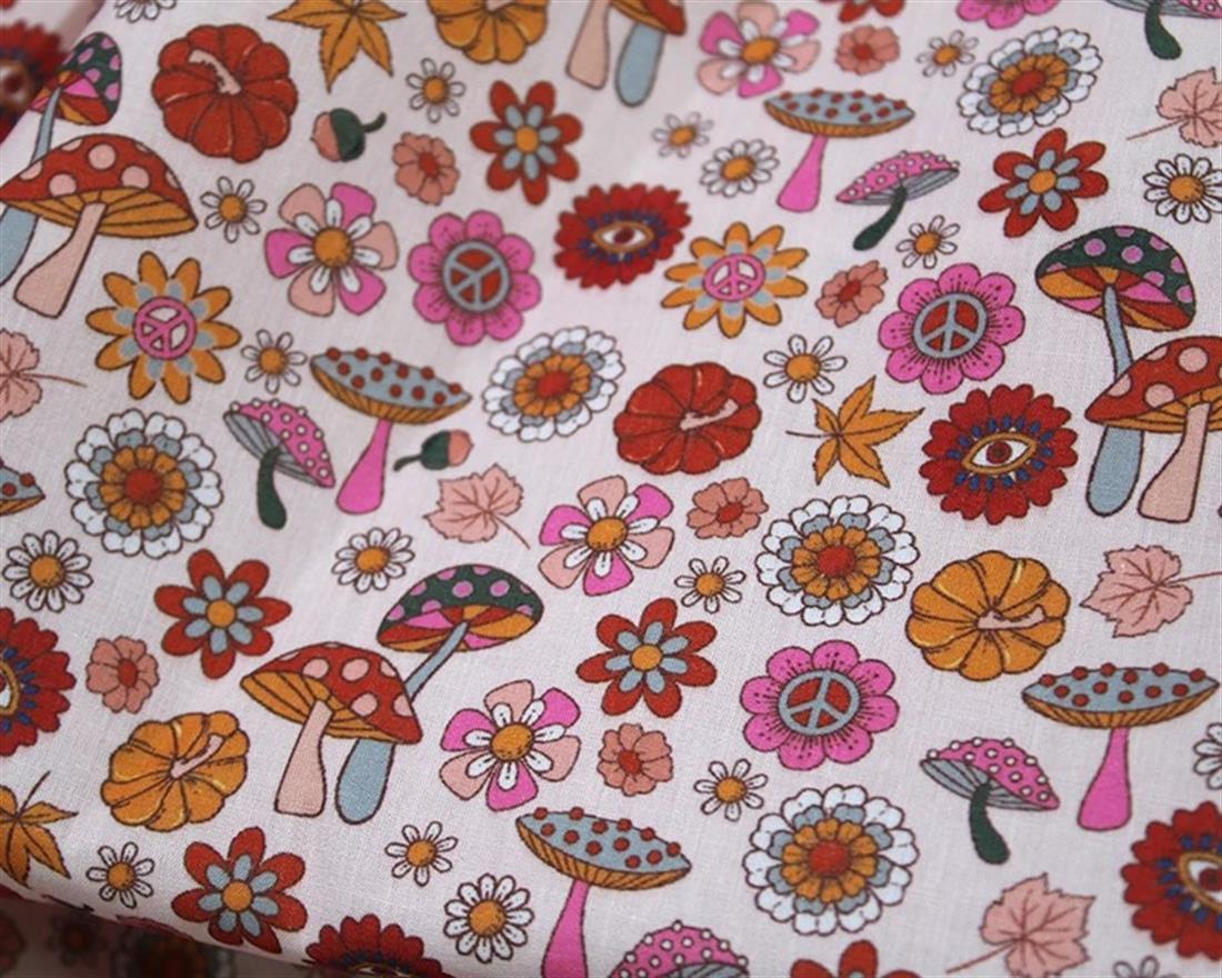 Pink MP Digital Polycotton Shrooms A Whimsical Fabric