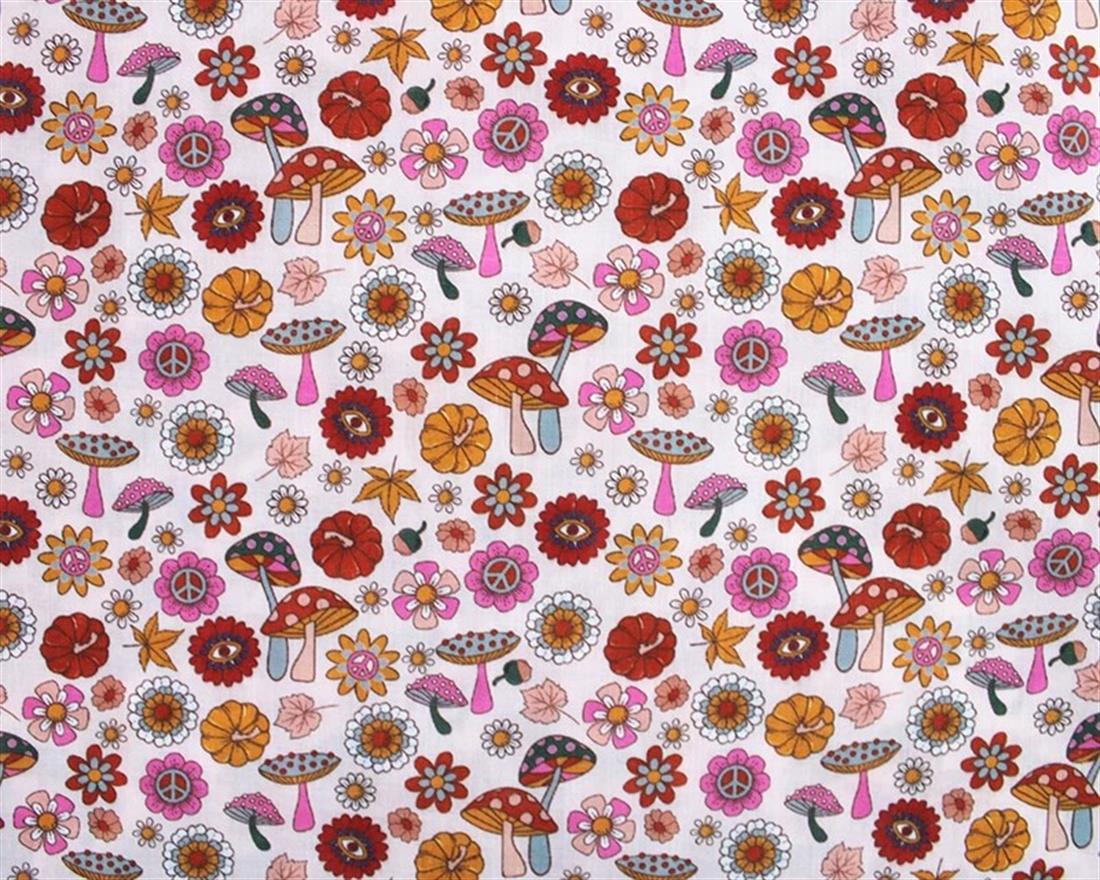 Pink MP Digital Polycotton Shrooms A Whimsical Fabric