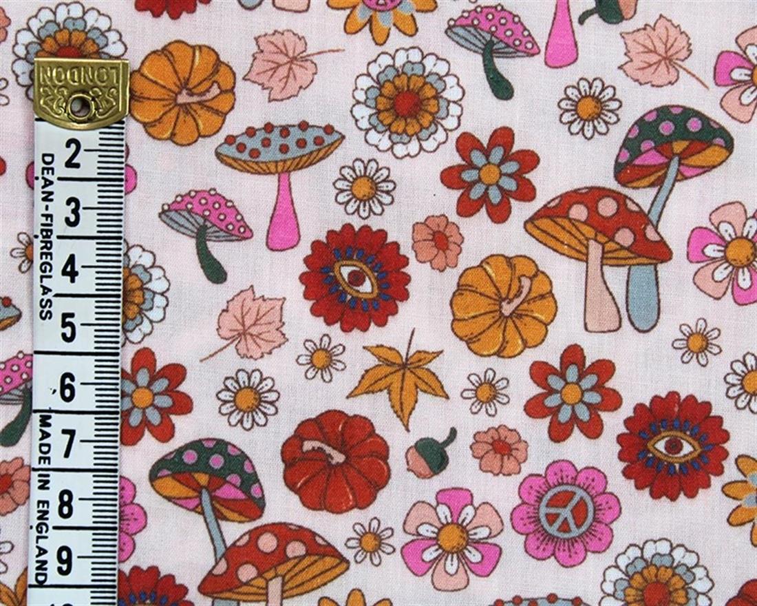 Pink MP Digital Polycotton Shrooms A Whimsical Fabric