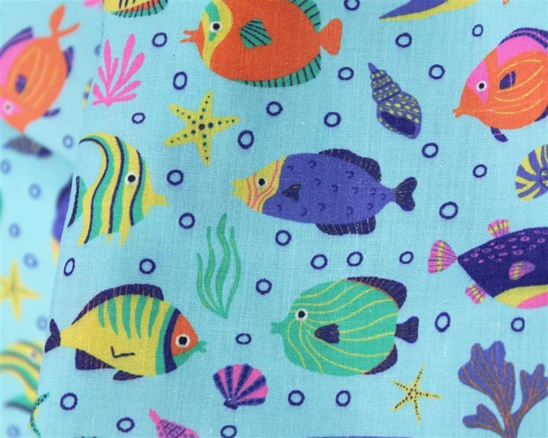Blue MP Digital Polycotton Tropical Fish A Vibrant Fabric