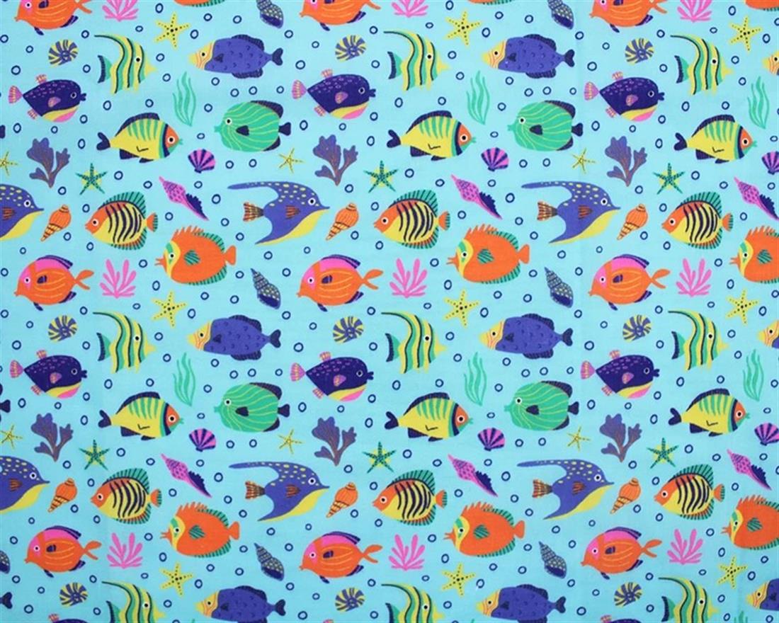 Blue MP Digital Polycotton Tropical Fish A Vibrant Fabric