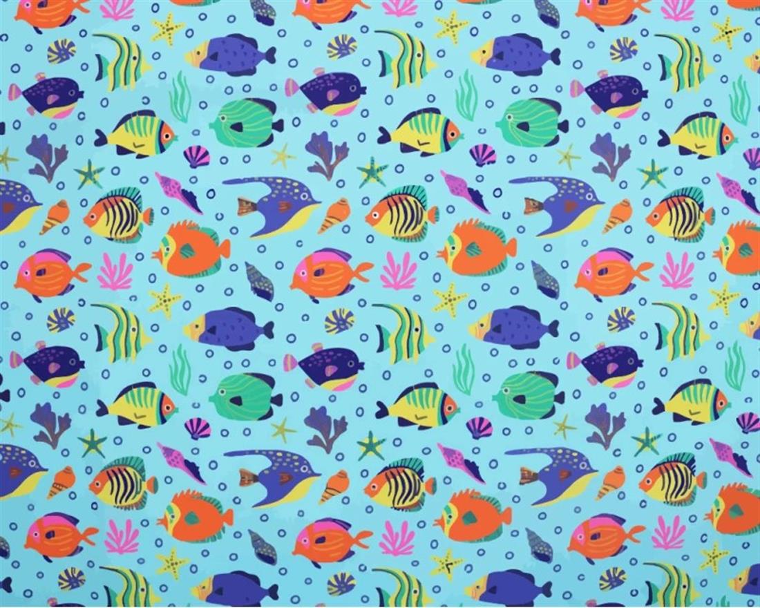 Blue MP Digital Polycotton Tropical Fish A Vibrant Fabric