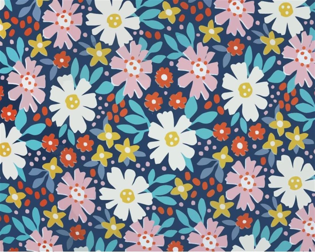Navy Mindy Digital Polycotton Flowers Is a Durable Printed Fabric
