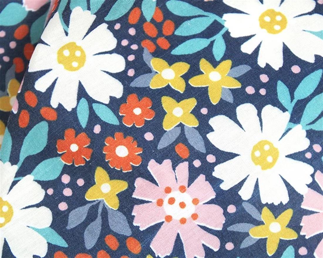 Navy Mindy Digital Polycotton Flowers Is a Durable Printed Fabric