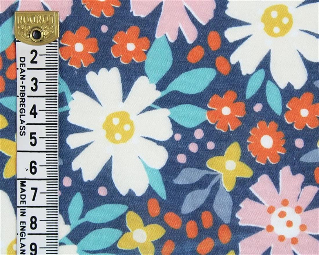 Navy Mindy Digital Polycotton Flowers Is a Durable Printed Fabric