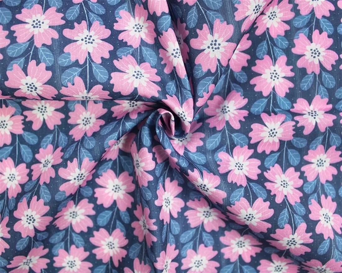 Blue Mindy Digital Polycotton Flowers Is a Durable Printed Fabric