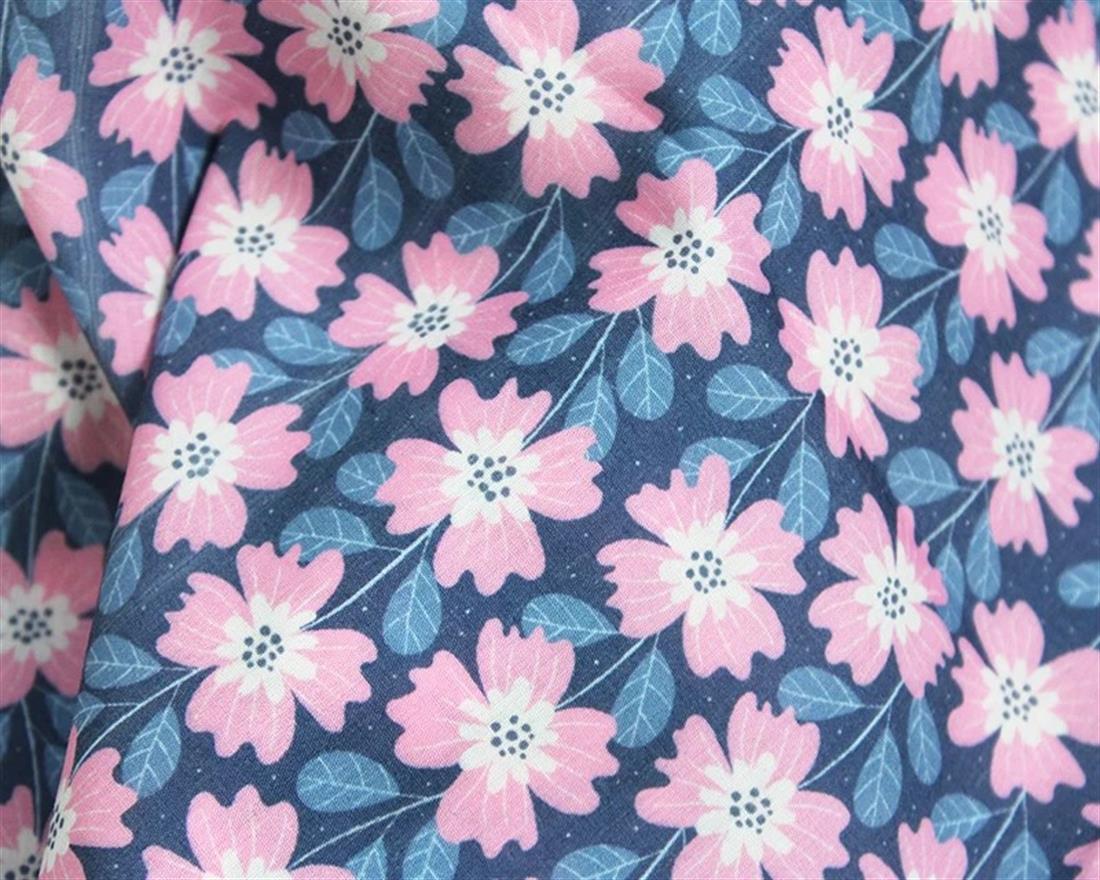 Blue Mindy Digital Polycotton Flowers Is a Durable Printed Fabric