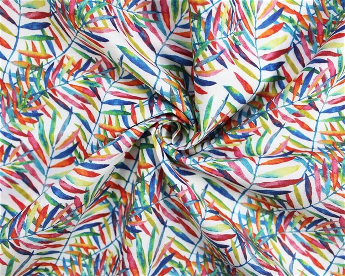 White Mindy Digital Polycotton Leaves Is a Lightweight Printed Fabric