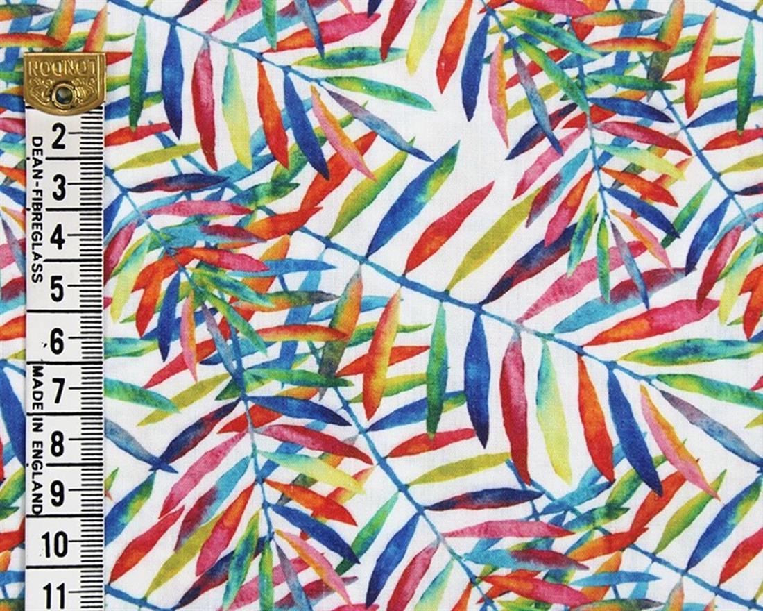 White Mindy Digital Polycotton Leaves Is a Lightweight Printed Fabric