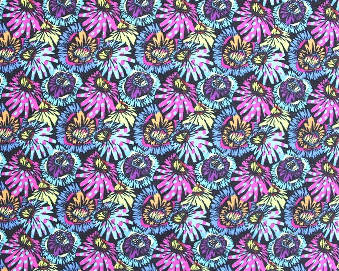 Black Mindy Digital Polycotton Scribble Flowers Is a Soft Printed…