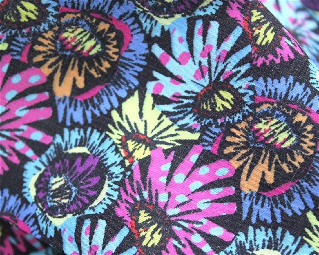 Black Mindy Digital Polycotton Scribble Flowers Is a Soft Printed…