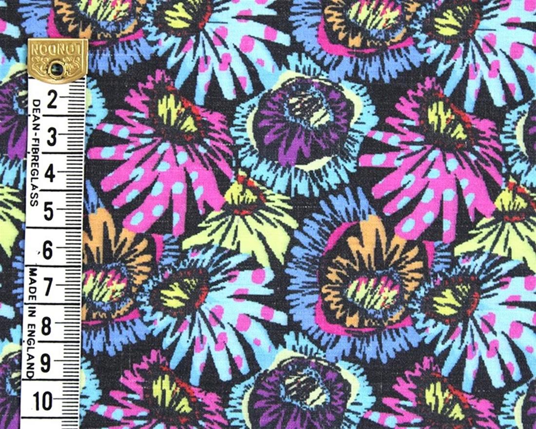 Black Mindy Digital Polycotton Scribble Flowers Is a Soft Printed…