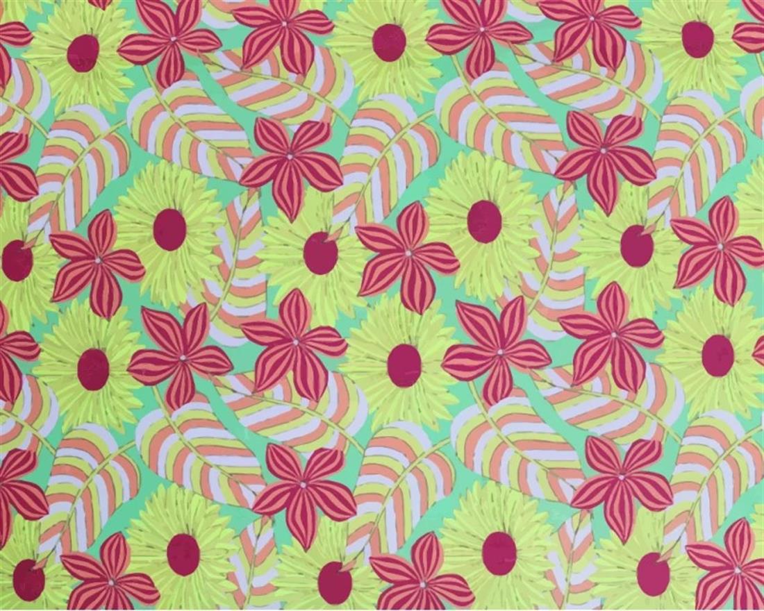 Green Mindy Digital Polycotton Stripe Flowers Is a Lightweight