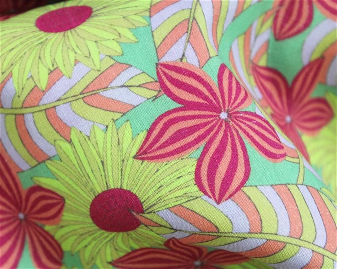 Green Mindy Digital Polycotton Stripe Flowers Is a Lightweight