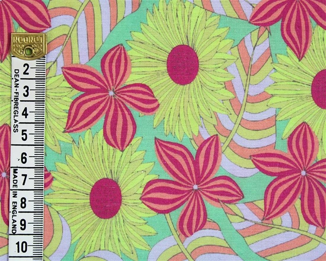 Green Mindy Digital Polycotton Stripe Flowers Is a Lightweight