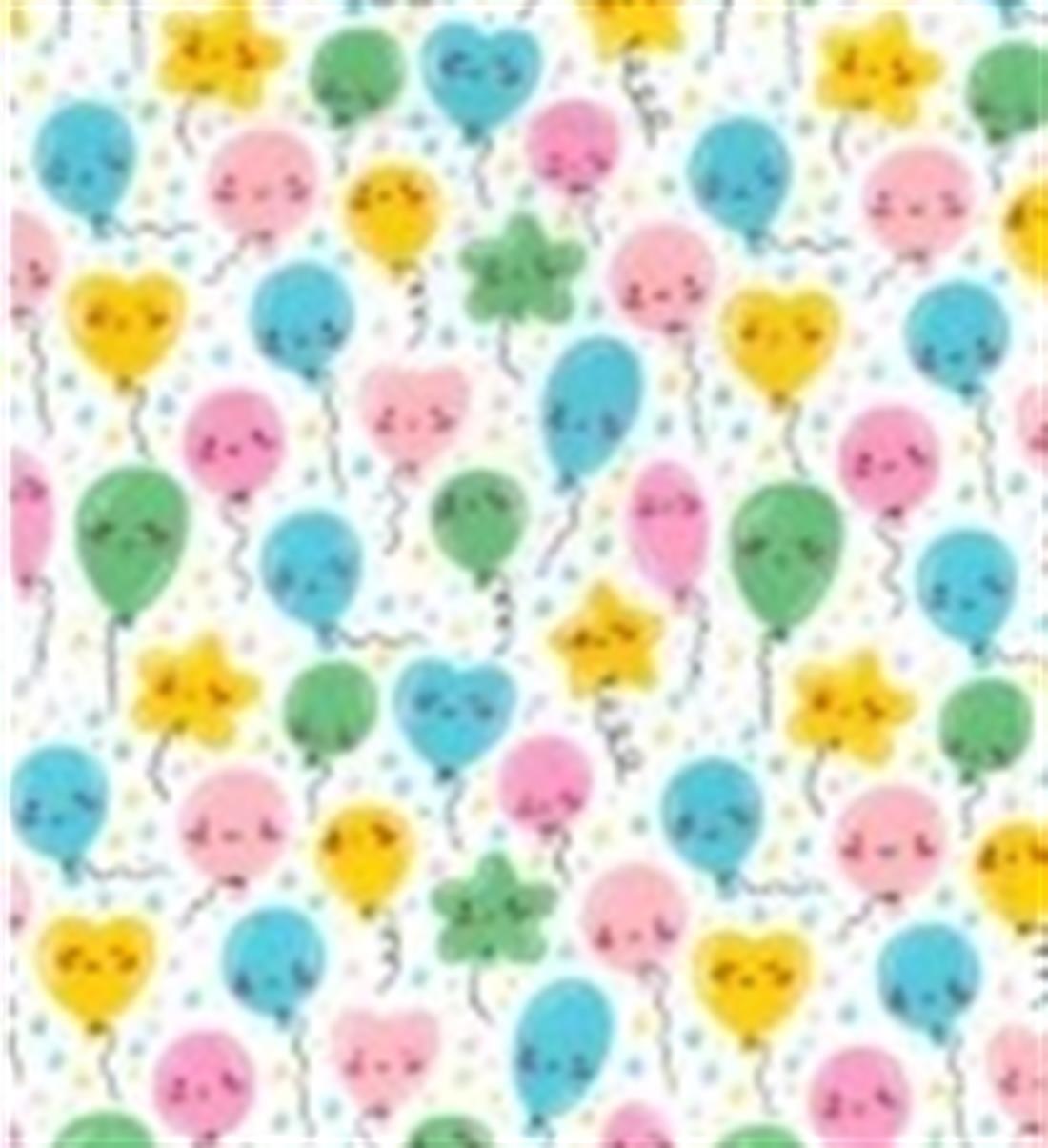 White Balloons Printed Polycotton Fabric