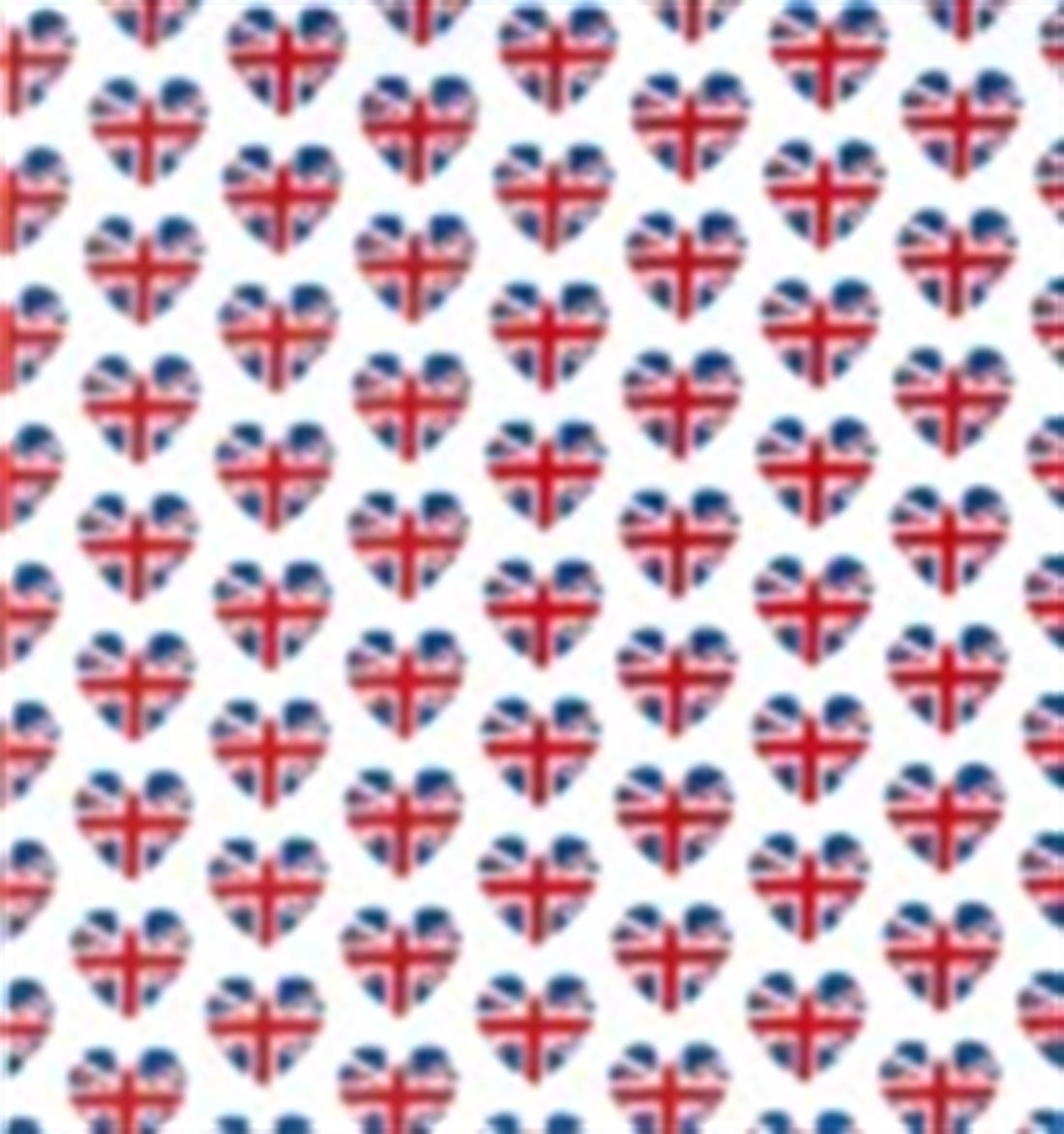 White Union Jack Hearts Printed Polycotton Fabric