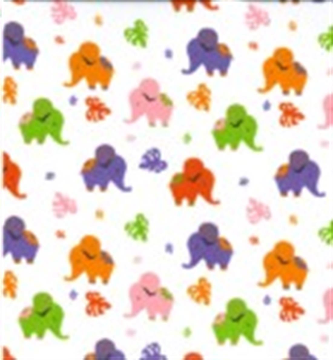 White Small Elephants Printed Polycotton Fabric