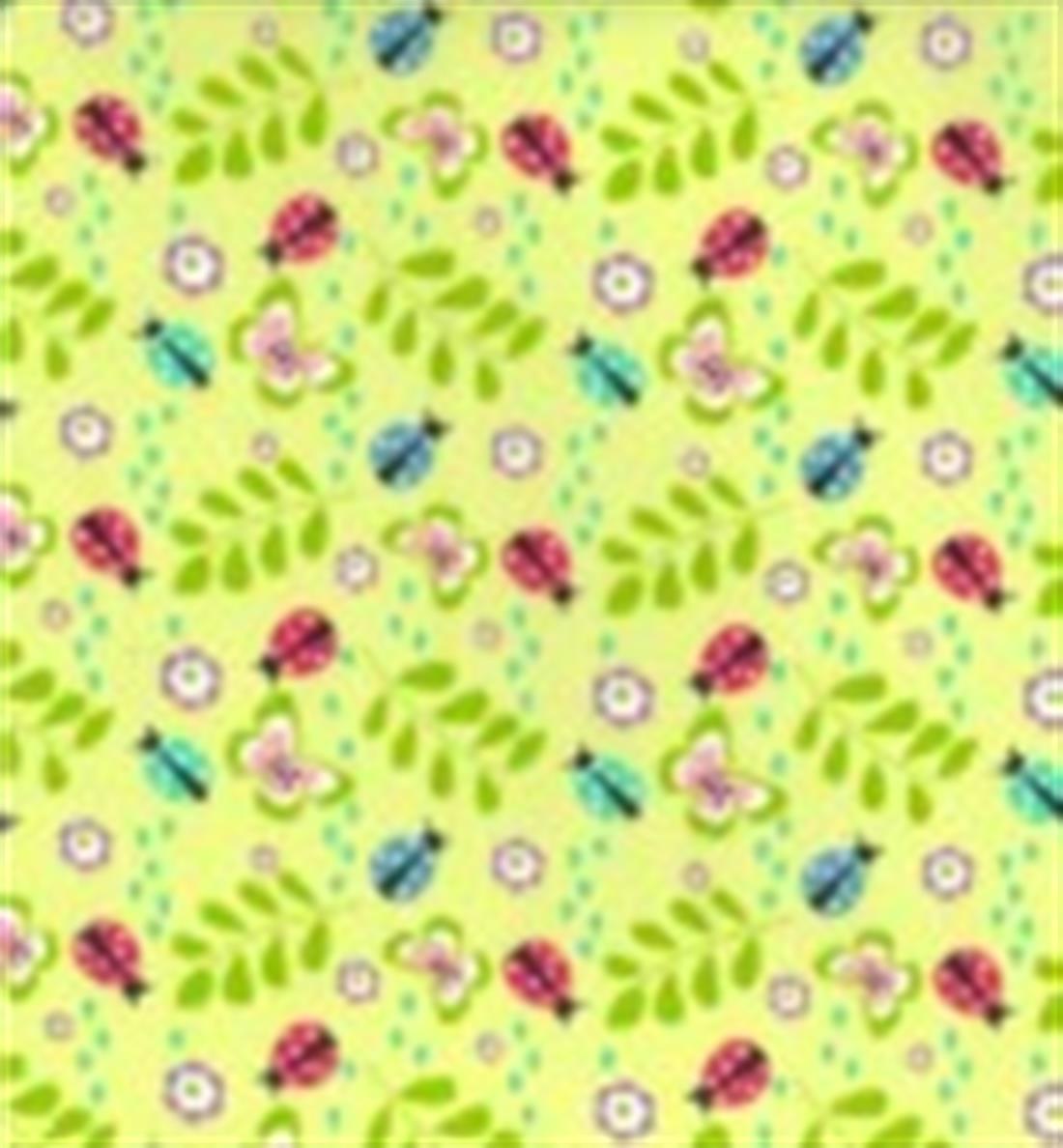 Ladybug Butterfly with Leaves Printed Polycotton Fabric