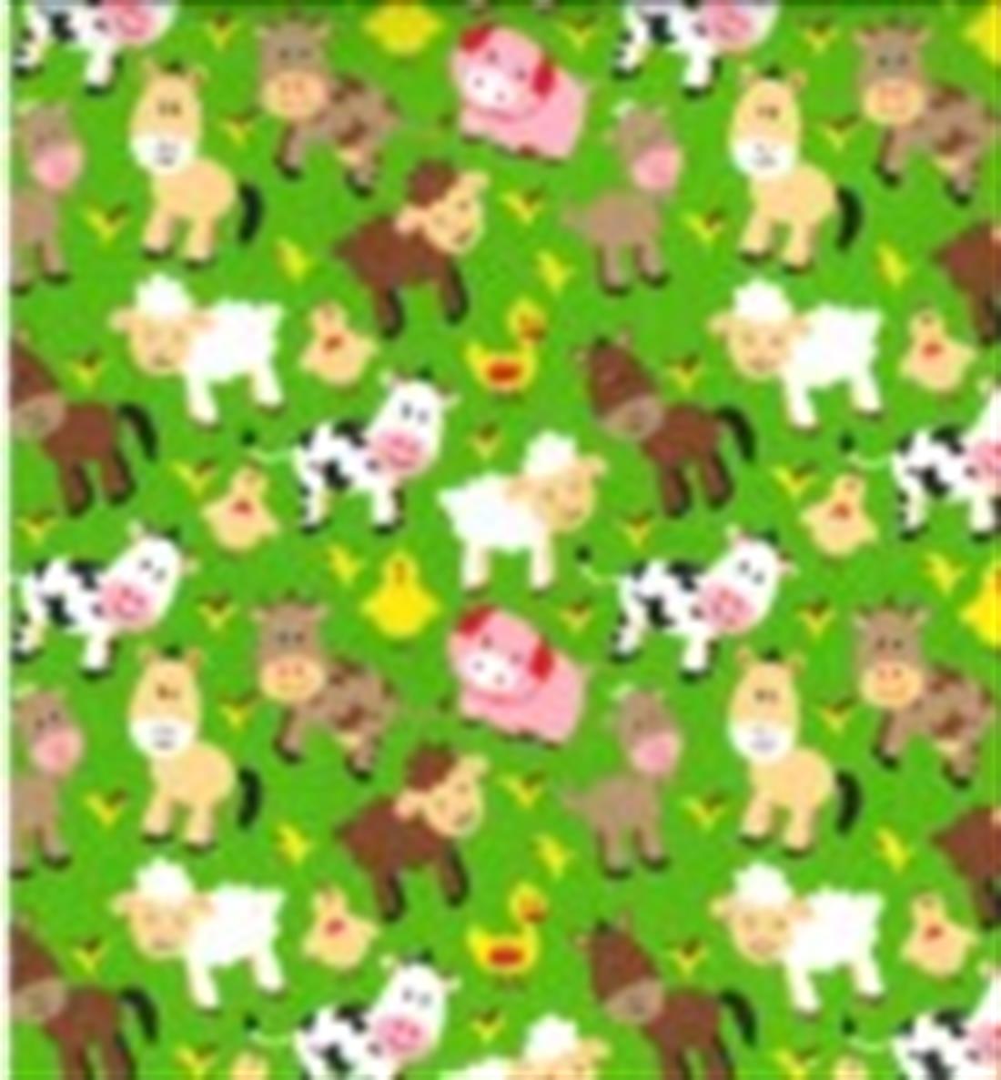 Green Farm Animals Printed Polycotton Fabric