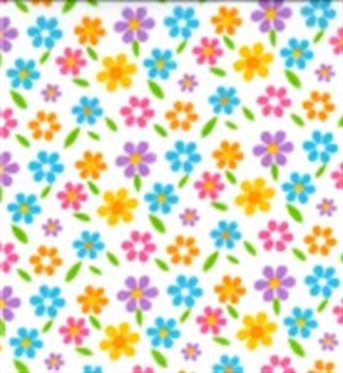 White Retro Multi Flowers Printed Polycotton Fabric
