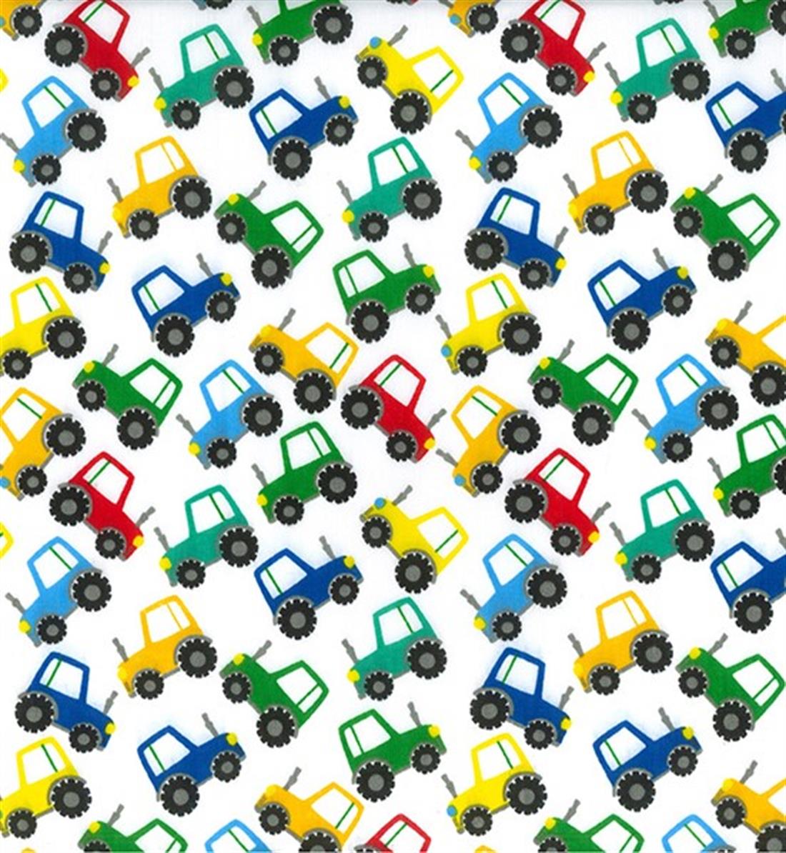 White Tractor Printed Polycotton Fabric