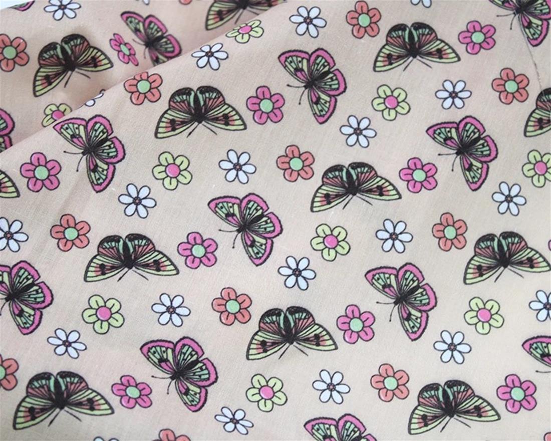 Pink Digital Polycotton Butterflies A Delicate Fabric
