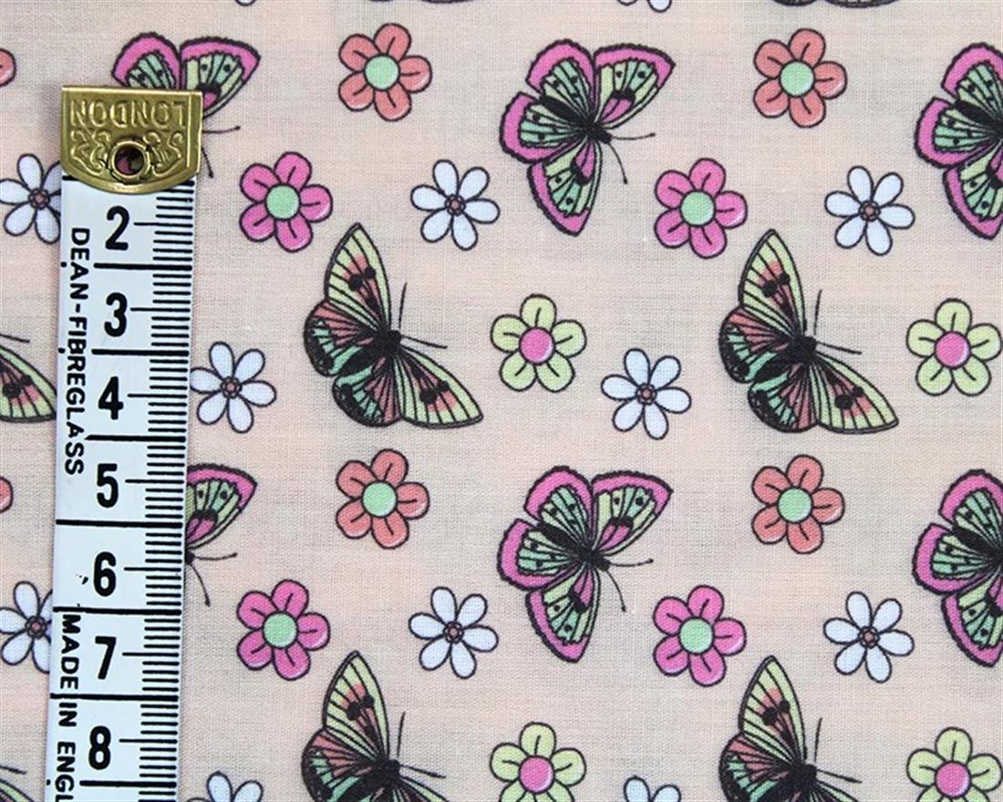 Pink Digital Polycotton Butterflies A Delicate Fabric