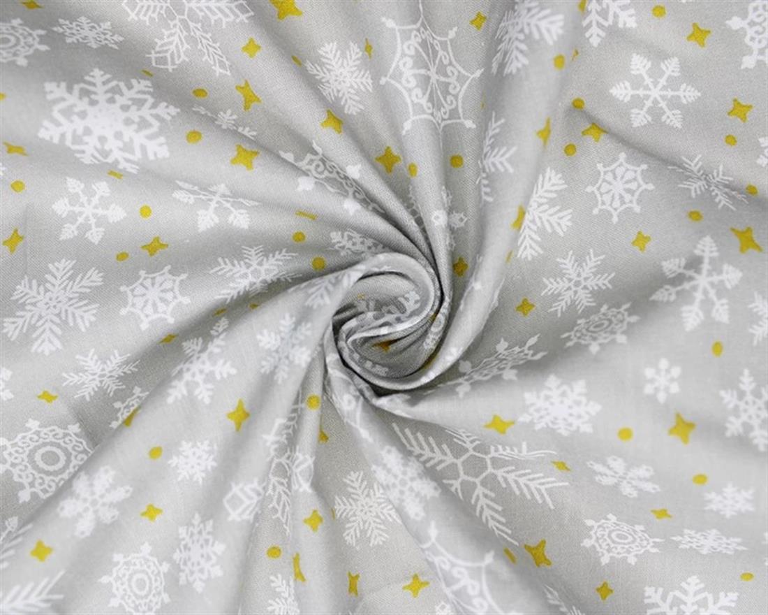 Silver MP Falling Snowflakes Polycotton Printed Christmas FabricOur…