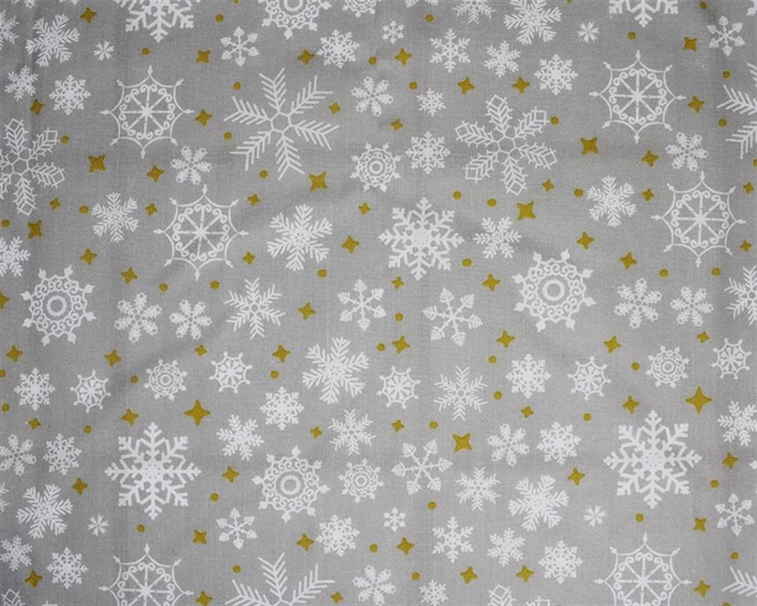 Silver MP Falling Snowflakes Polycotton Printed Christmas FabricOur…