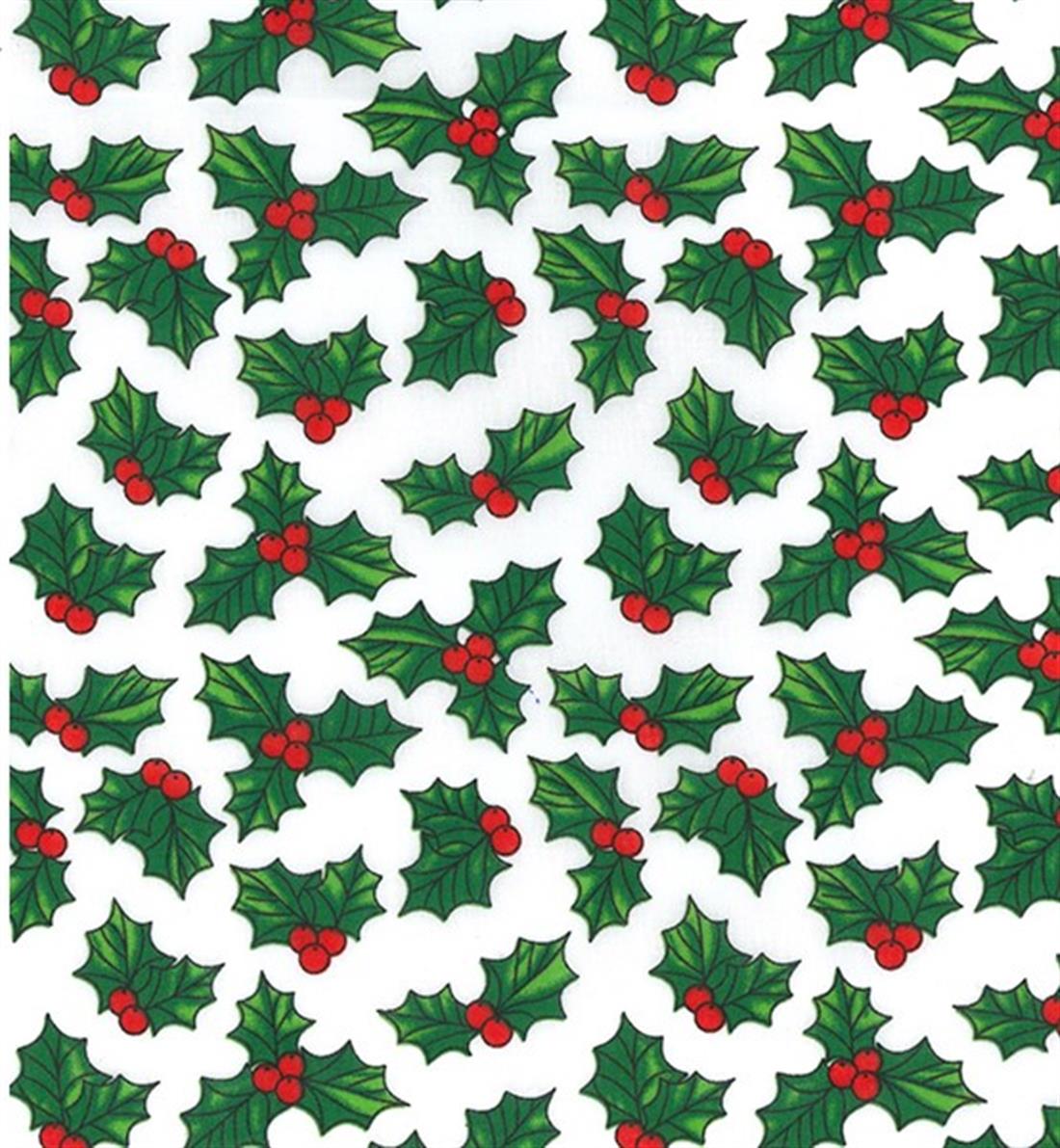 Holly Leaves Printed Polycotton Fabric