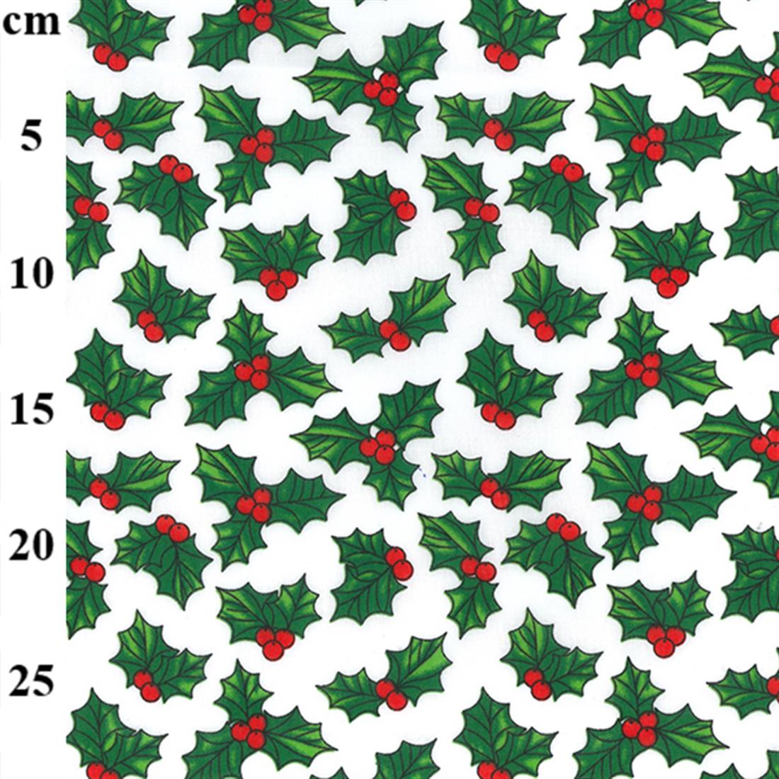 Holly Leaves Printed Polycotton Fabric