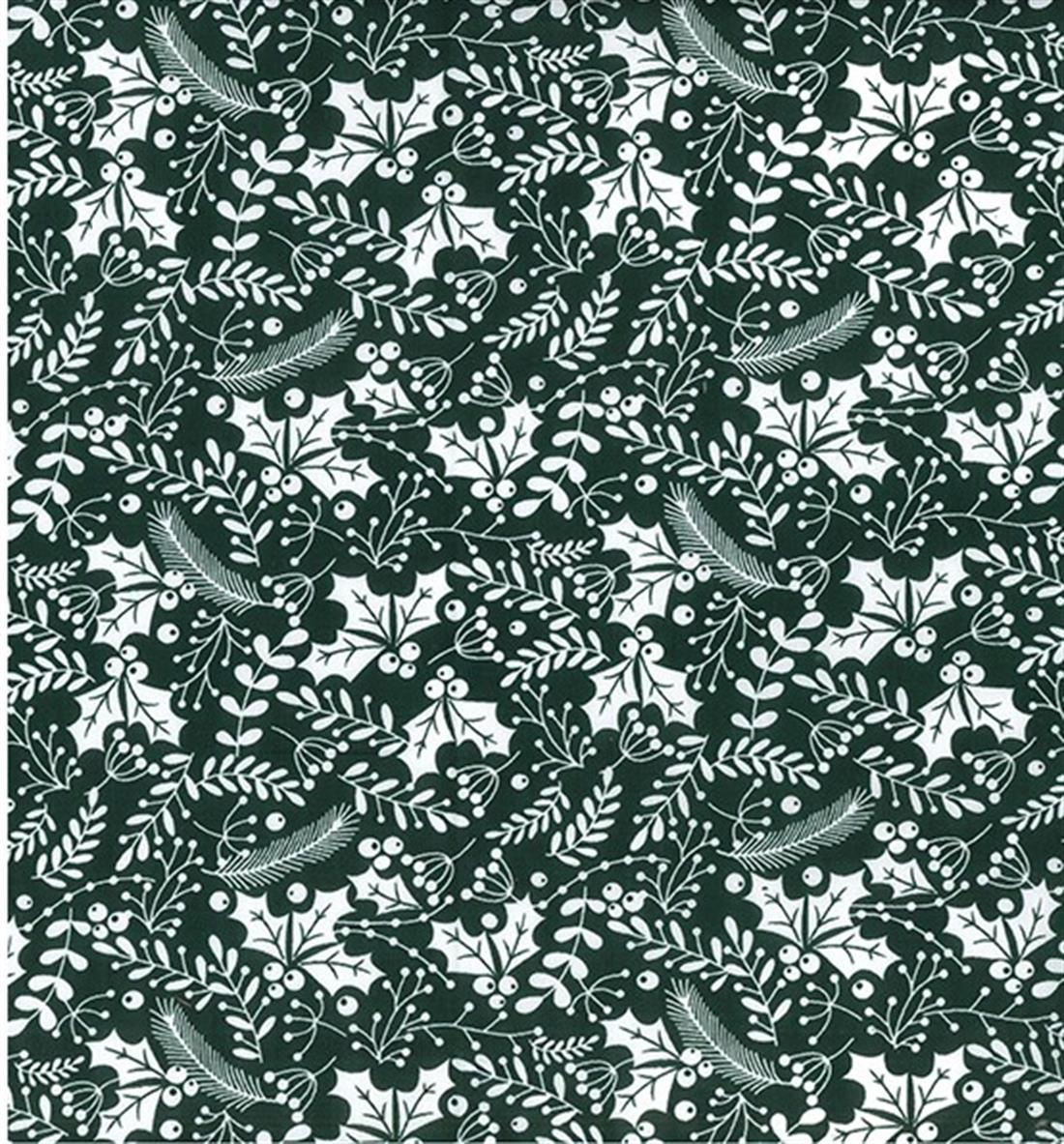 Green Holly Leaves Printed Polycotton Fabric
